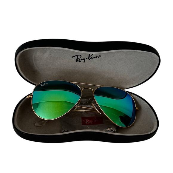 Ray-Ban Classic Aviator Sunglasses Green Flash Lenses, Matte Gold Frame 58-14 - Picture 1 of 12